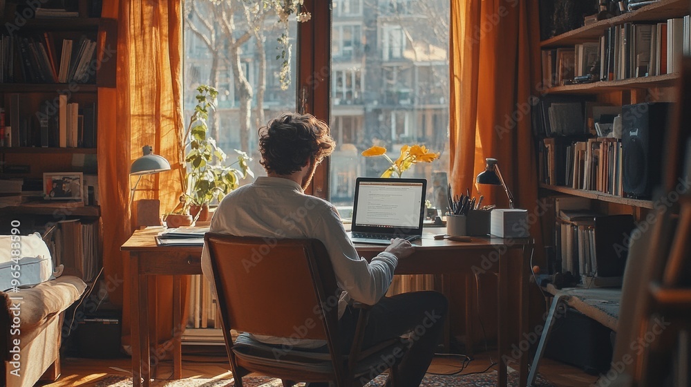 Freelancer working from home office using laptop computer Freelancer working from home office using laptop computer