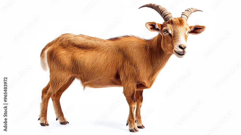 a goat with long horns standing on a white background a goat with long horns standing on a white background