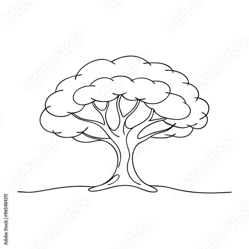 Walnut tree Hand drawn continuous line art flat vector illustration on white background