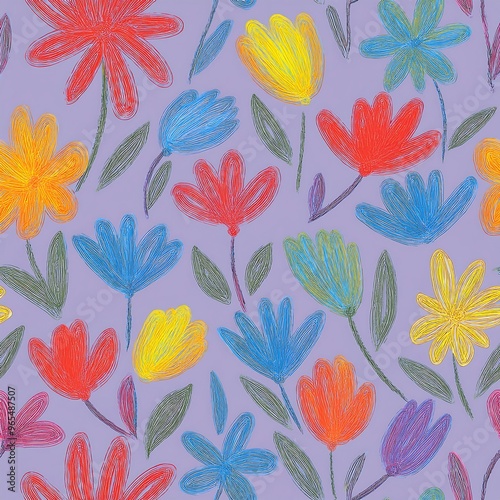 Beautiful flowers on purple background. floral seamless pattern.