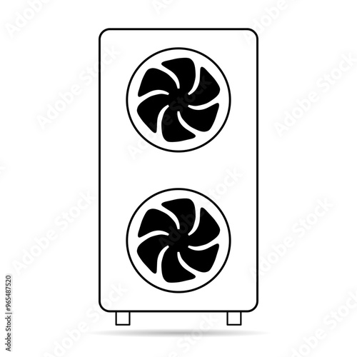 Heat pump air source shadow icon, cooling electric system machine, cool web vector illustration