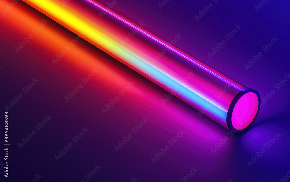 Vibrant neon light tube in a dark setting with colorful gradient hues of red, yellow, and blue, creating a futuristic and dynamic effect. Vibrant neon light tube in a dark setting with colorful gradient hues of red, yellow, and blue, creating a futuristic and dynamic effect.