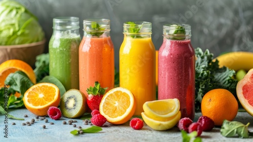 Healthy smoothie with fresh ingredients on a kitchen counter