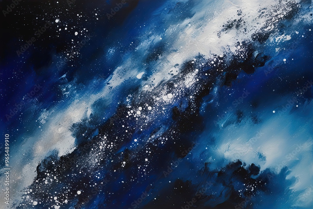 Fototapeta premium Stunning Indigo and Silver Acrylic Oil Galaxy Art with Cosmic Depth and Vibrant Texture