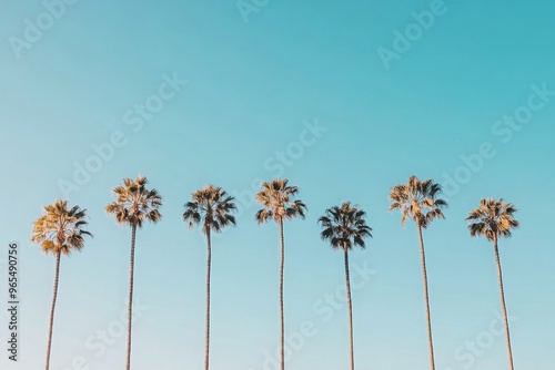 Fototapeta Naklejka Na Ścianę i Meble -  Palm Trees Silhouetted Against a Blue Sky