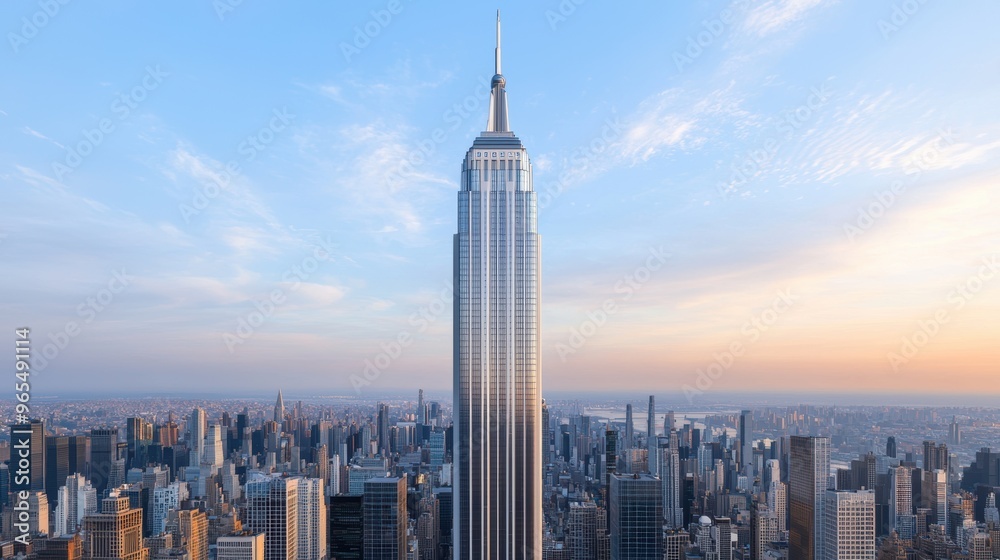 Naklejka premium Abstract Futuristic Skyscraper Model with Glass Facade in , Ray Tracing City Skyline Background