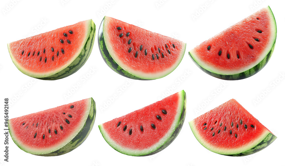 Juicy watermelon slices isolated on transparent background Juicy watermelon slices isolated on transparent background