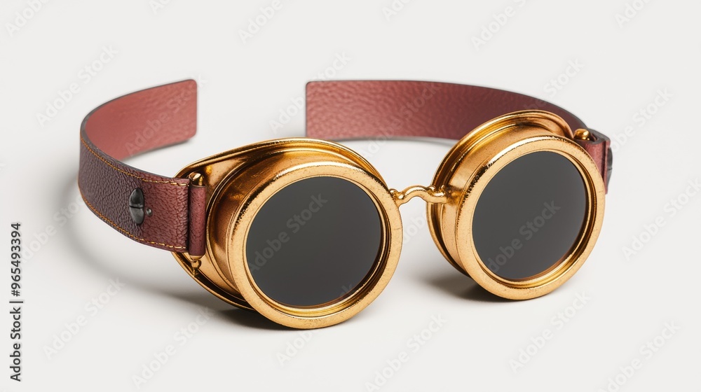 Retro Steampunk Goggles with Brass and Leather Elements in Detailed Quality Retro Steampunk Goggles with Brass and Leather Elements in Detailed Quality
