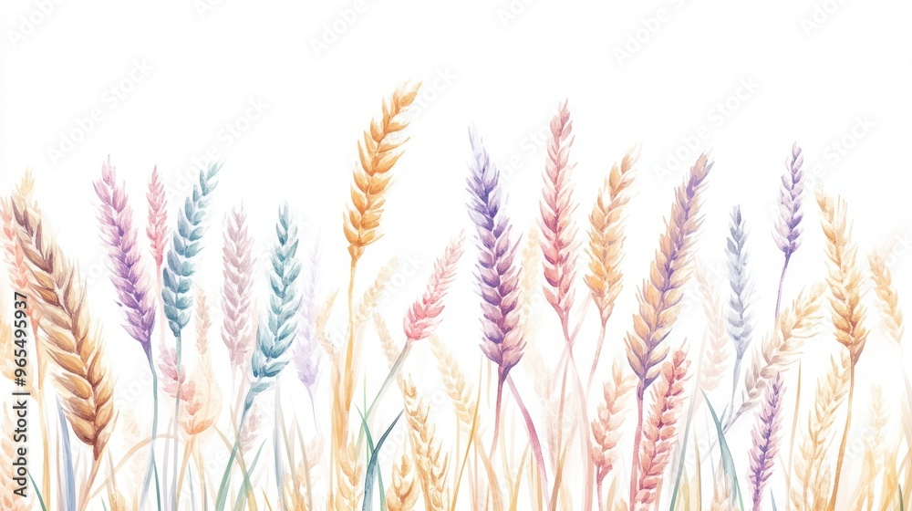 Watercolor illustration ears of wheat on white background,Colorful background for fabric,Hand drawn,Agriculture Farm Fresh Healthy Tasty Organic Bread Food,Vector illustration of ears element.