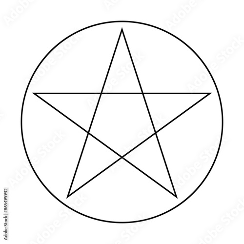 Pentagram circumscribed by a circle. Five-pointed star sign. Magical symbol of faith. Simple flat black illustration.