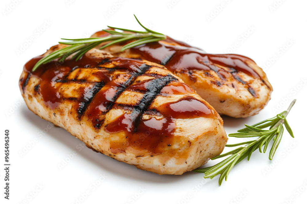 Grilled chicken breast with barbecue sauce isolated on white background Grilled chicken breast with barbecue sauce isolated on white background