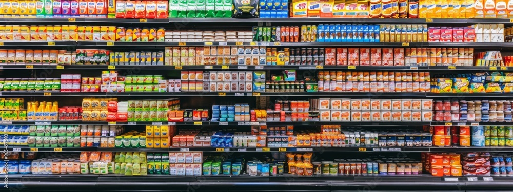 custom made wallpaper toronto digitalAssorted grocery items neatly arranged on supermarket shelves