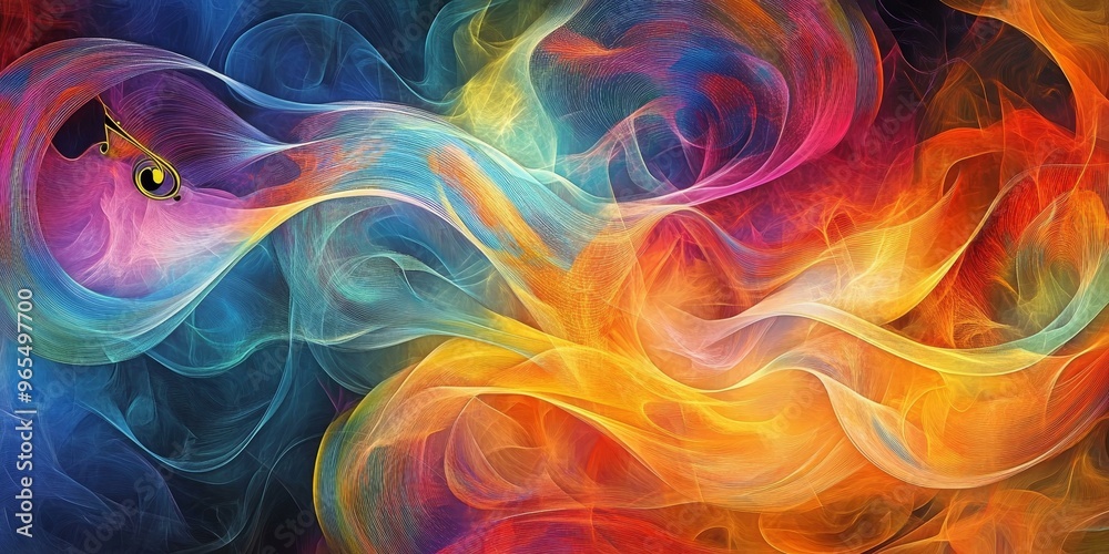 Obraz premium Abstract colorful flowing lines with a musical note.