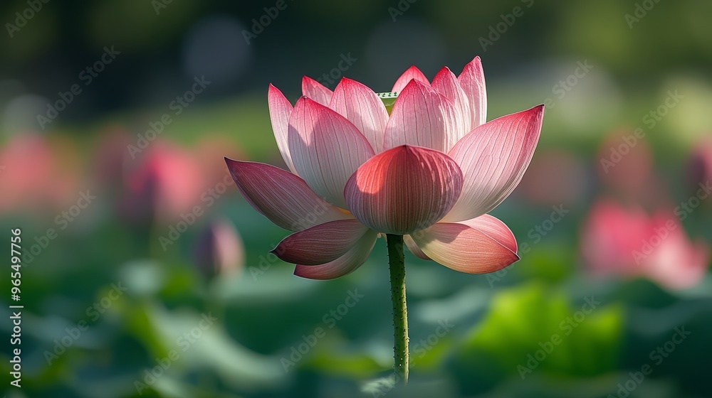Fototapeta premium Pink Lotus Flower Blooming in Summer Sunlight
