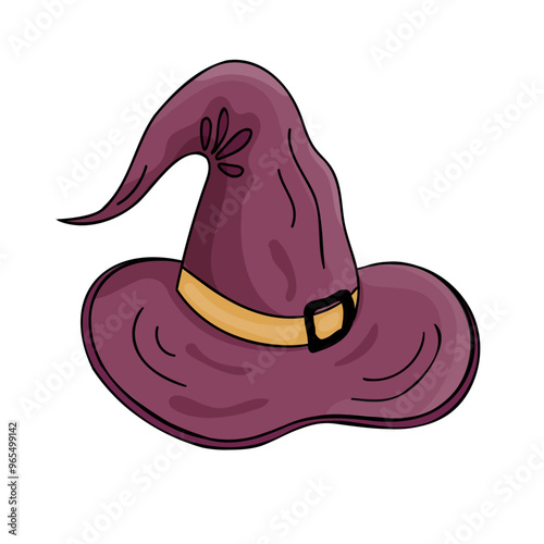 Purple Wizard or witch Hat featuring a stylish Belt, for any magical character. Vector illustration magic, Halloween, esotericism Thema