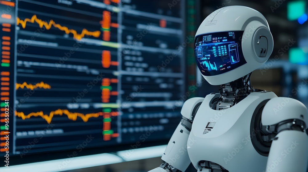 AI Robot Analyzing Stock Market Data AI Robot Analyzing Stock Market Data