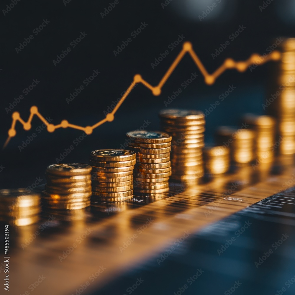 Growth Journey with Stacked Gold Coins, a visual representation of consistent progress and financial prosperity over time, illustrating a bright economic future ahead