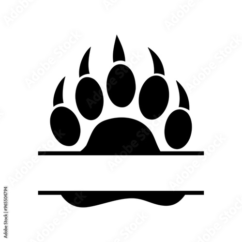 Logo vida salvaje. Garras de oso. Silueta de pisada de oso con banner horizontal