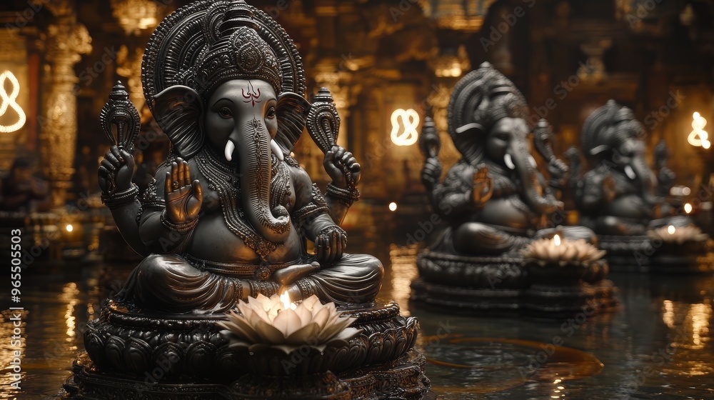 Ganesha Statue with Candle and Water Reflection Ganesha Statue with Candle and Water Reflection