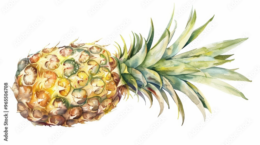 Beautiful watercolor illustration of a ripe pineapple with vibrant colors and intricate details, perfect for tropical themes. Beautiful watercolor illustration of a ripe pineapple with vibrant colors and intricate details, perfect for tropical themes.