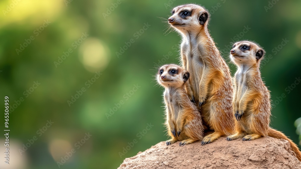 Three small animals sitting on top of a rock in the forest, AI Three small animals sitting on top of a rock in the forest, AI