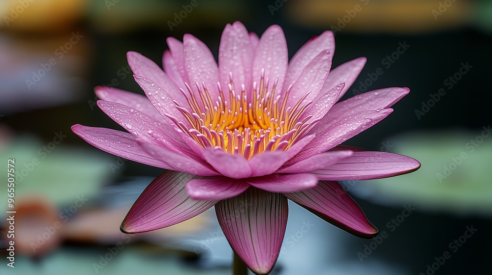 Pink Water Lily Flower with Water Droplets Close Up Pink Water Lily Flower with Water Droplets Close Up