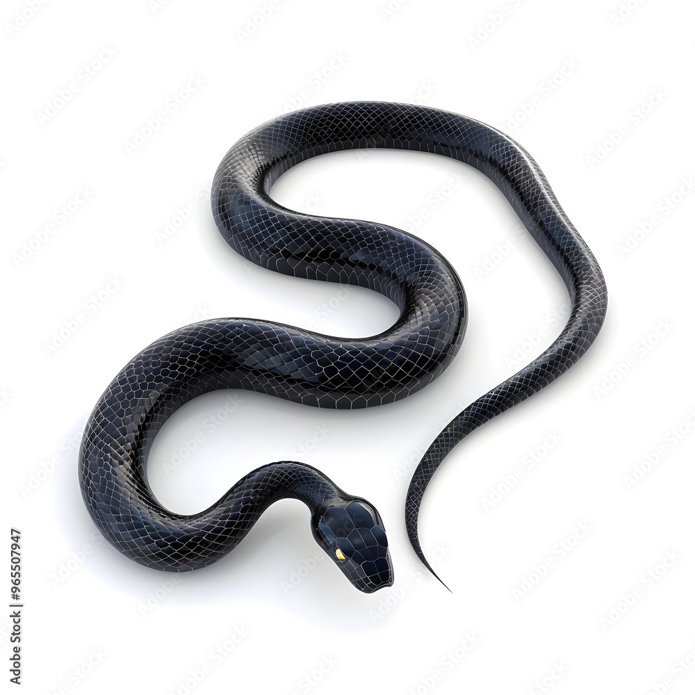 Obraz premium Black snake illustration realistic slithering reptile with shiny scales mysterious serpent design venomous predator dark fantasy symbol danger nature wildlife art creepy animal decoration