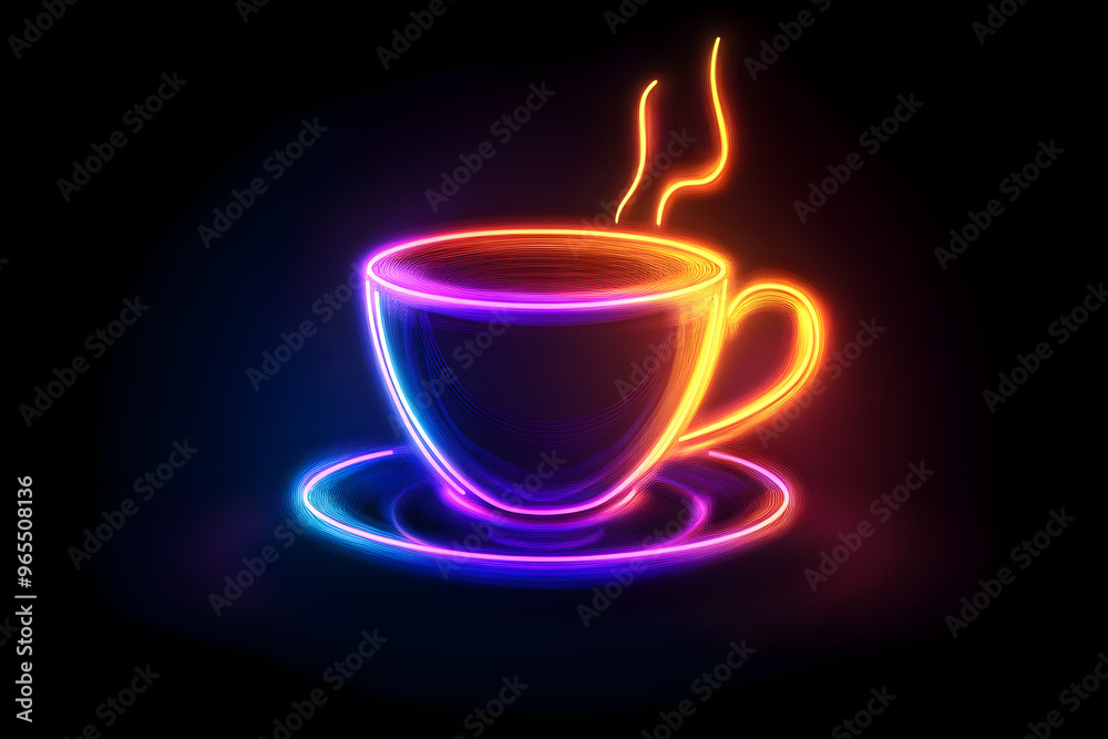 Neon glowing coffee cup illustration isolated on black background Neon glowing coffee cup illustration isolated on black background