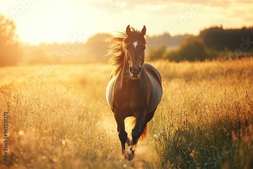 Horse galloping freely in an open field