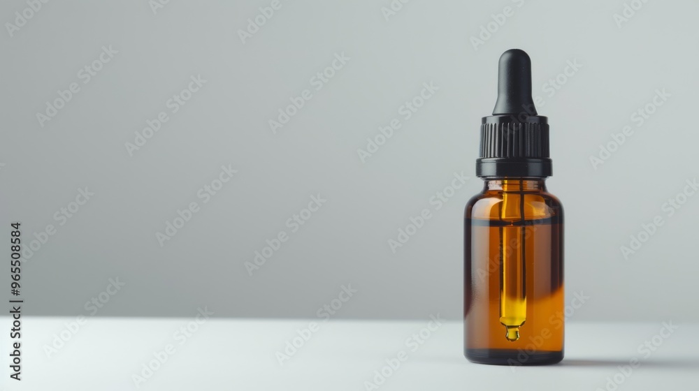 Glass dropper bottle with essential oil on a white background Glass dropper bottle with essential oil on a white background