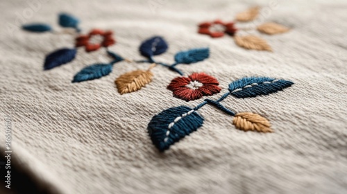 Intricate Hungarian Traditional Embroidery on Vintage Textiles photo