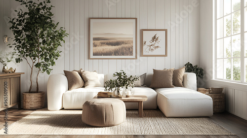 Nordic farmhouse living room model with internal walls