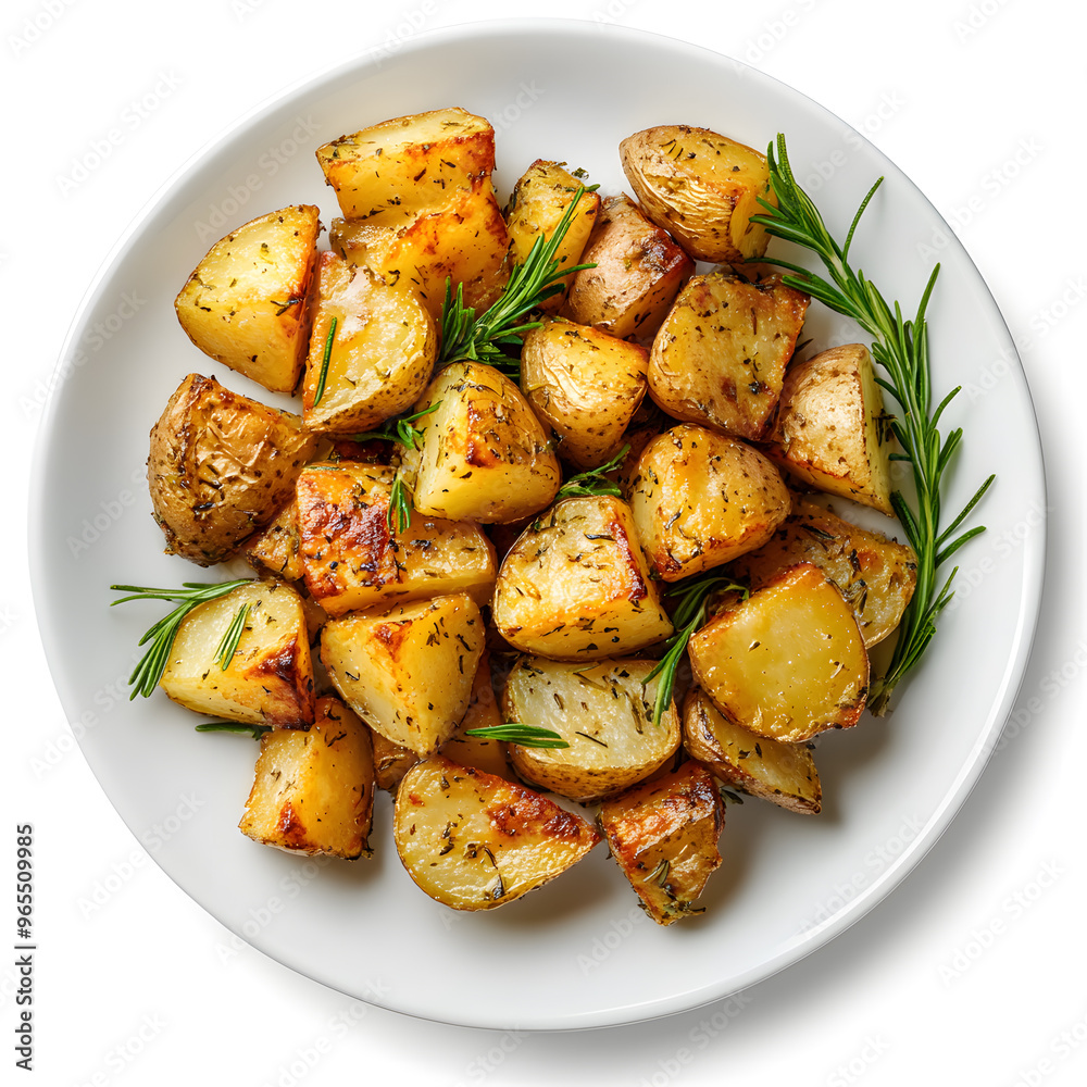 Roasted potato on a plate top view isolated on white background Roasted potato on a plate top view isolated on white background