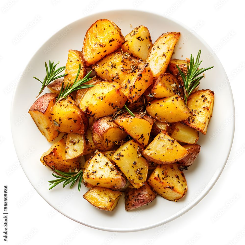 Roasted potato on a plate top view isolated on white background Roasted potato on a plate top view isolated on white background