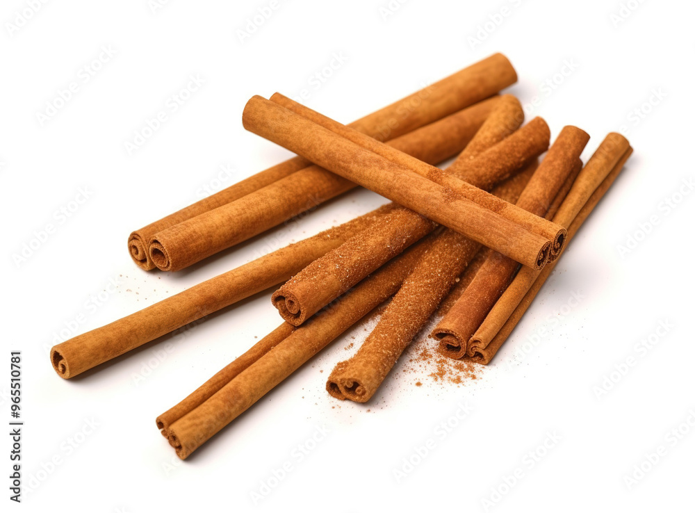 Obraz premium Close-up of cinnamon sticks, isolated on white background