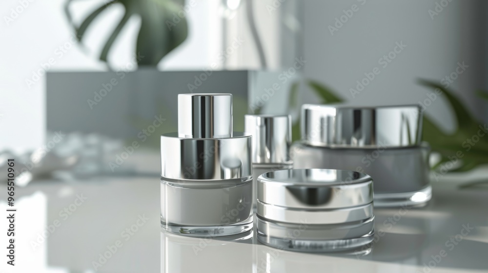 Luxury cosmetic jars with minimalistic design and silver lids