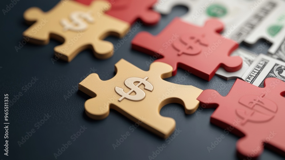 Obraz premium Connecting Financial Puzzle Pieces: Currency Symbols with Copy Space.