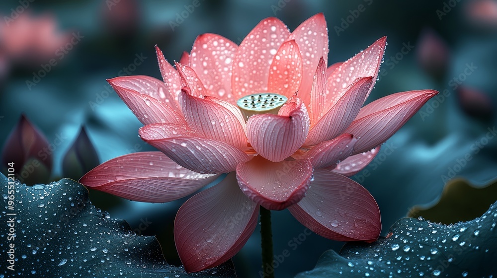 Pink Lotus Flower with Water Droplets Pink Lotus Flower with Water Droplets