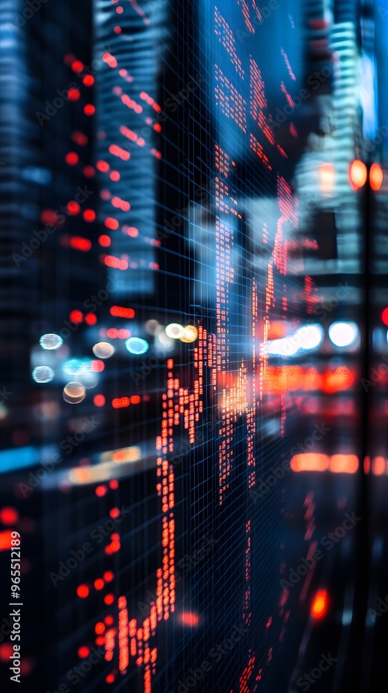 Obraz premium Red Lighted Stock Market Data Display