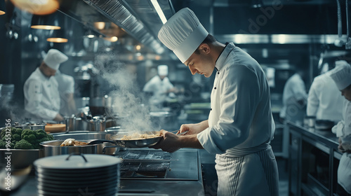 chef preparing food in restaurant. chef preparing meal. chef preparing food