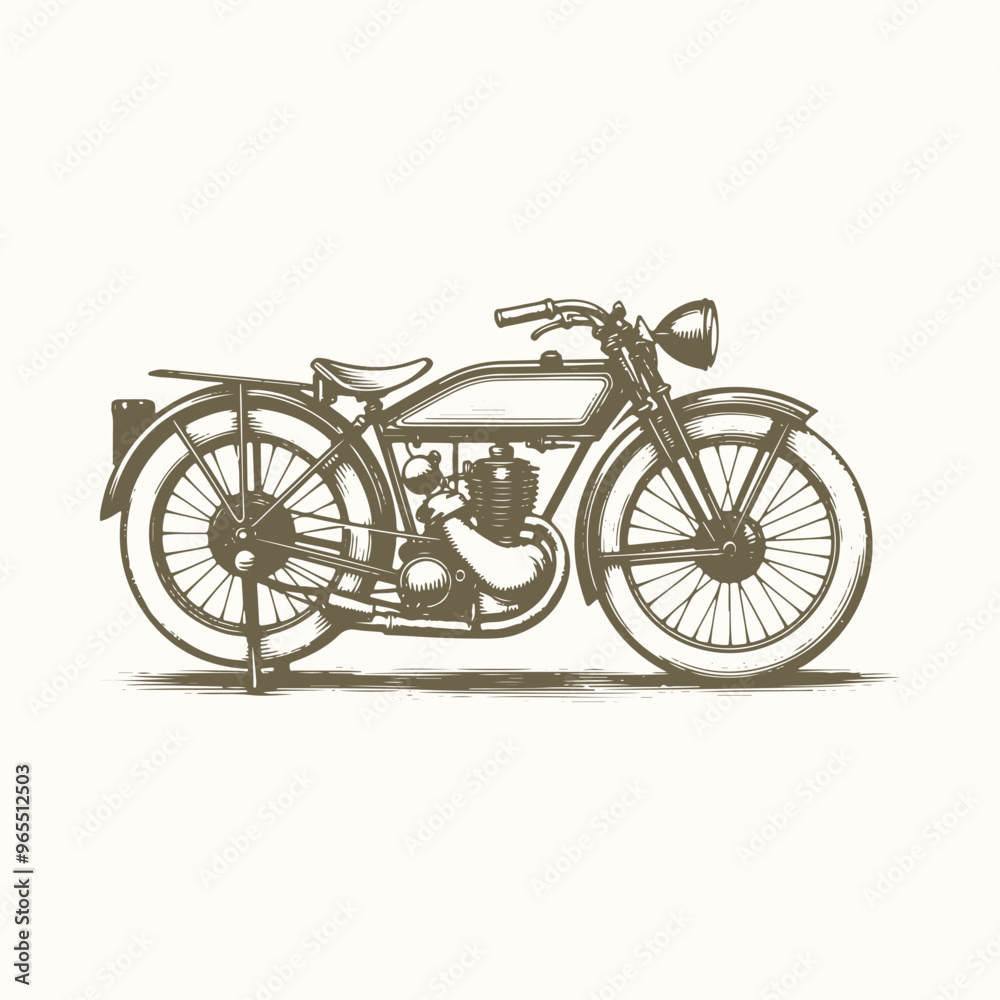 Obraz premium Hand-Drawn Vintage Motorcycle, Retro Motorbike Sketch Illustration