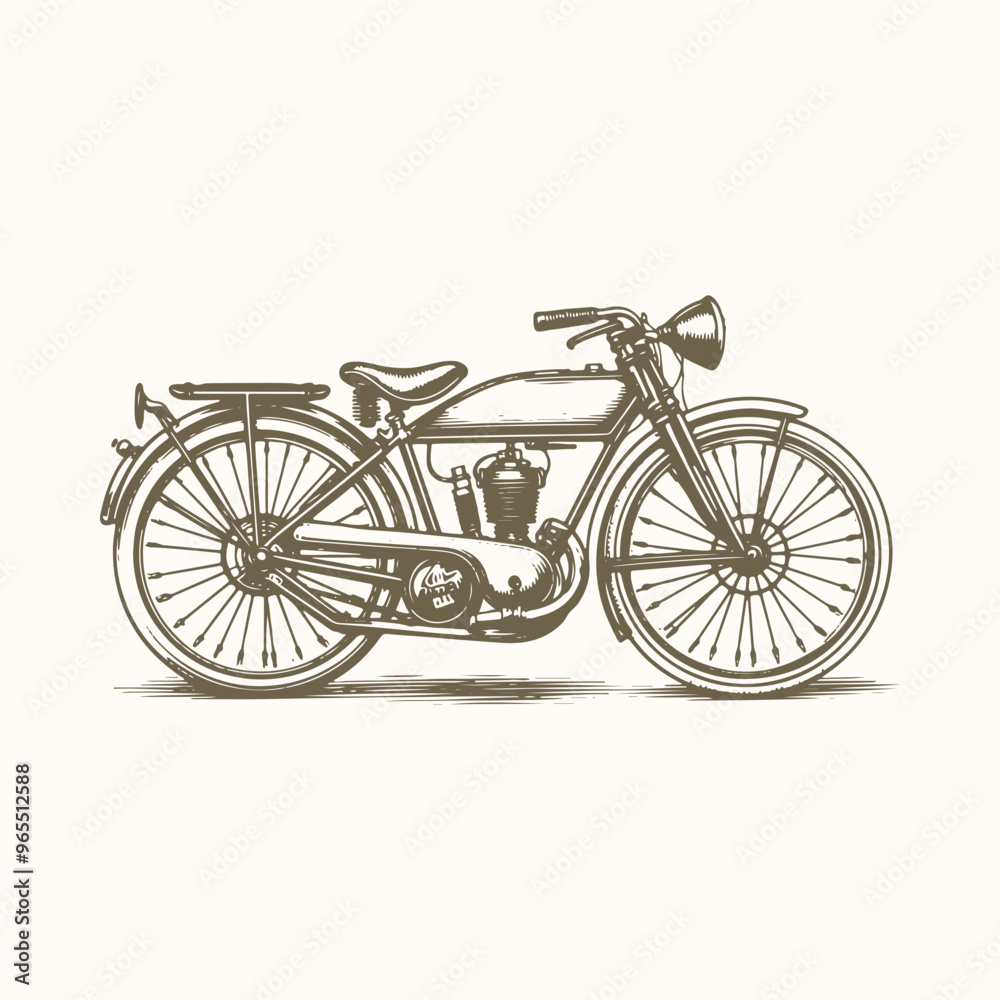 Fototapeta premium Classic Motorcycle Engraving, Detailed Vintage Bike Illustration