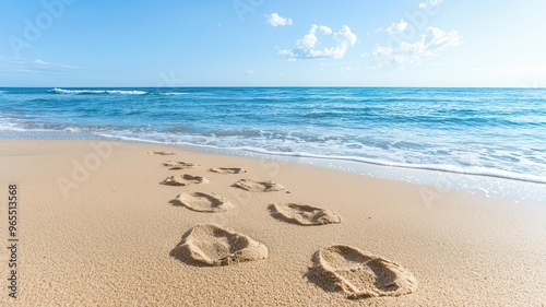 Fresh footprints in the sand leading to the ocean, symbolizing a new path