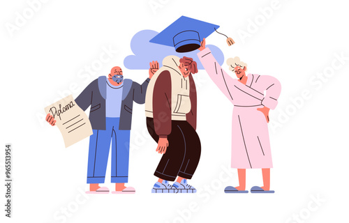 Parents pressure on teenager, want high results in education, success. Unreasonable expectation in academic achievements. Family problems. Flat isolated vector illustration on white background