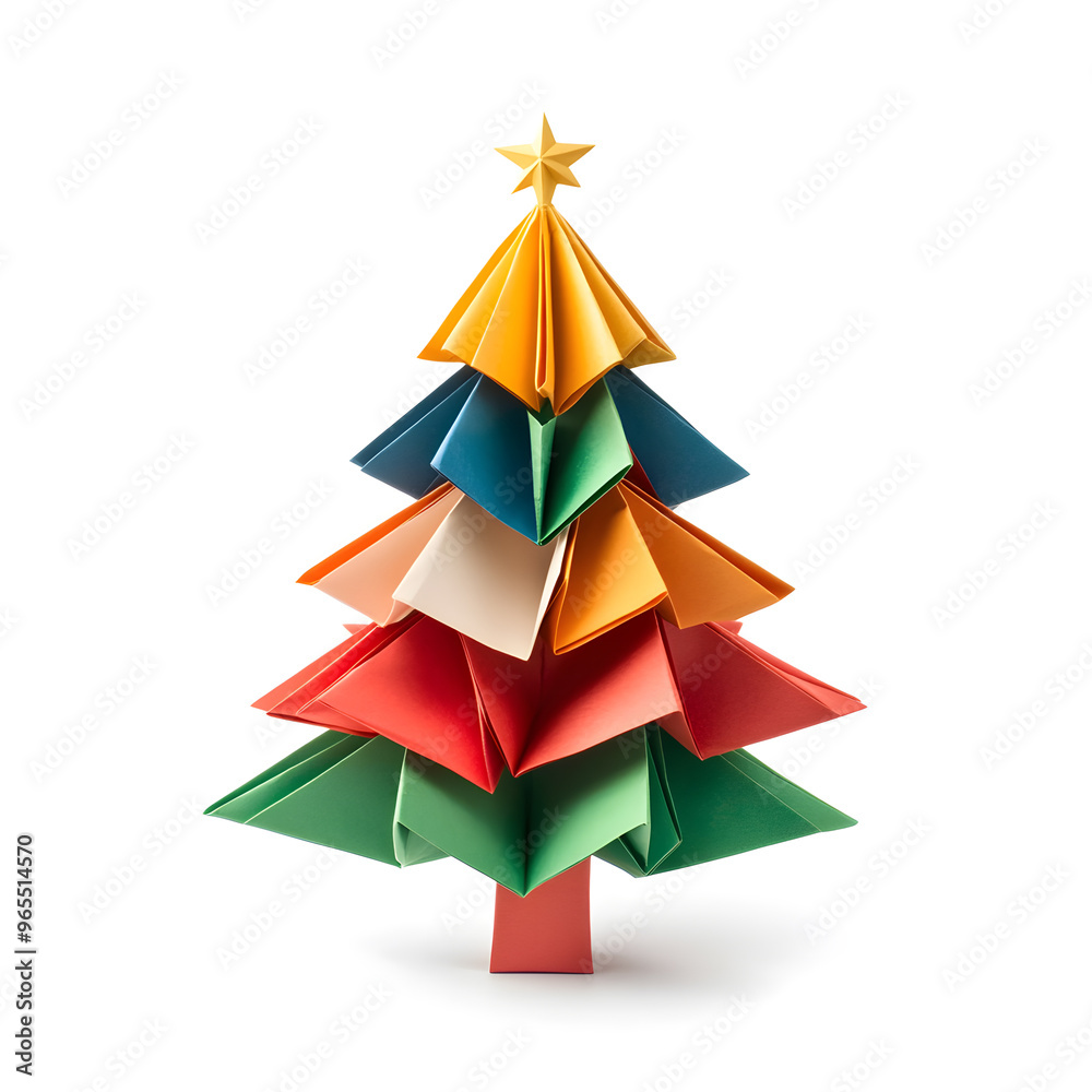 Fototapeta premium Origami paper Christmas tree isolated on white background