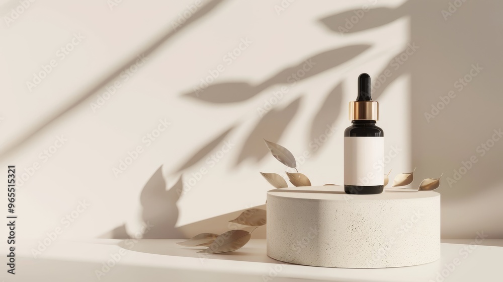 Stylish skincare container with dropper bottle and soft shadows Stylish skincare container with dropper bottle and soft shadows