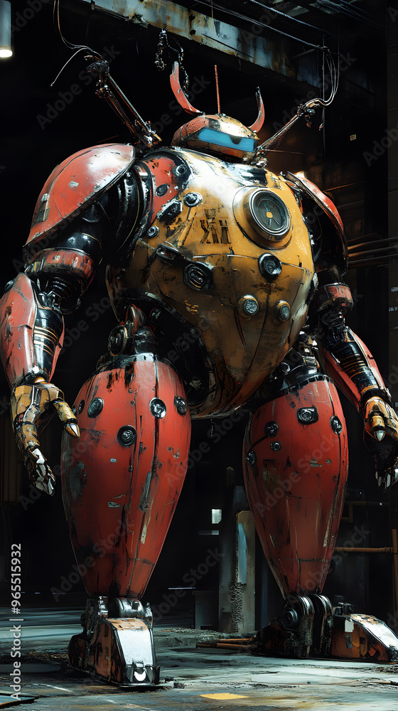 In the Japanese tokusatsu style of the Showa period, present the image of a huge robot In the Japanese tokusatsu style of the Showa period, present the image of a huge robot