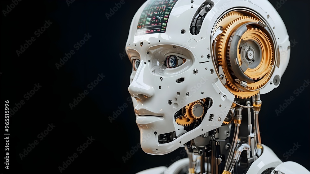 Futuristic Robot Head with Detailed Gears Futuristic Robot Head with Detailed Gears