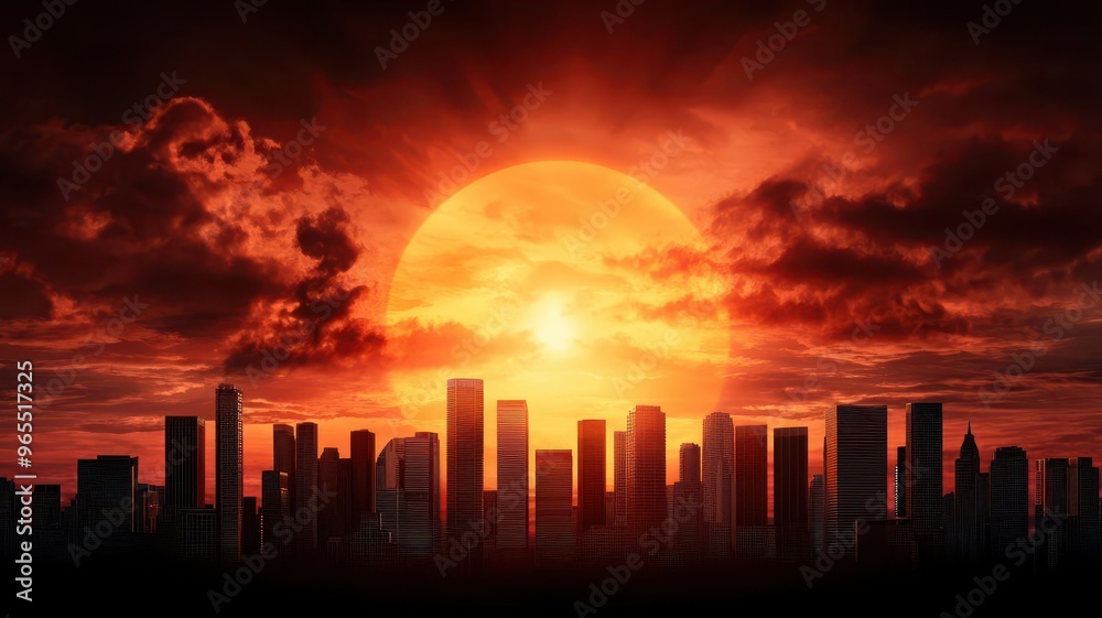 Fototapeta premium Bright sunrise over a cityscape, representing the dawn of a new era