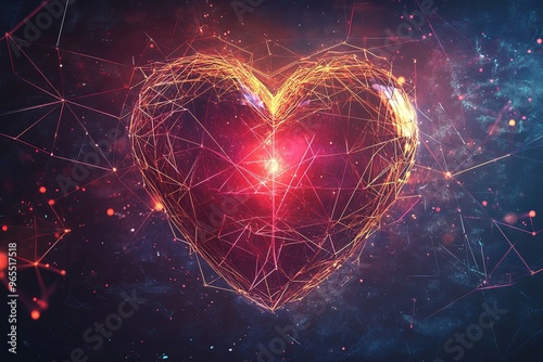 Futuristic Heart Guard A dynamic, low-poly heart surrounded by a neon energy shield in a futuristic style.